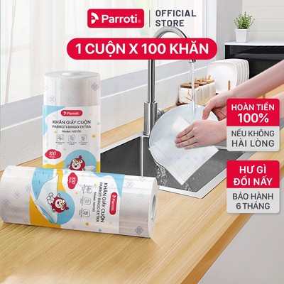 Khăn lau bếp, đa năng thấm hút dầu mỡ, cuộn khăn vải không dệt lau bàn, giặt tái sử dụng 25x25cm Parroti Bingo - NG100