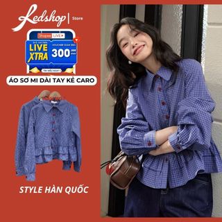  Áo Sơ Mi Nữ Dài Tay Kẻ Caro Babydoll Red Shop 308001 Chất Thô Cotton Mềm Phong Cách Hàn Quốc 