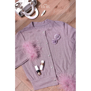 BY IR - Cardigan Len Cottin Tím Lông Vũ / Vianne Cardigan ( Tặng Kèm Cài Hoa Trà)