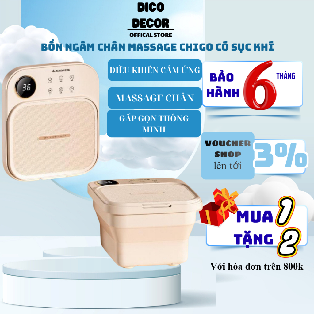 Bồn ngâm chân massage Chigo có sục khí và con lăn mát xa chân, máy massage chân gấp gọn tiện lợi