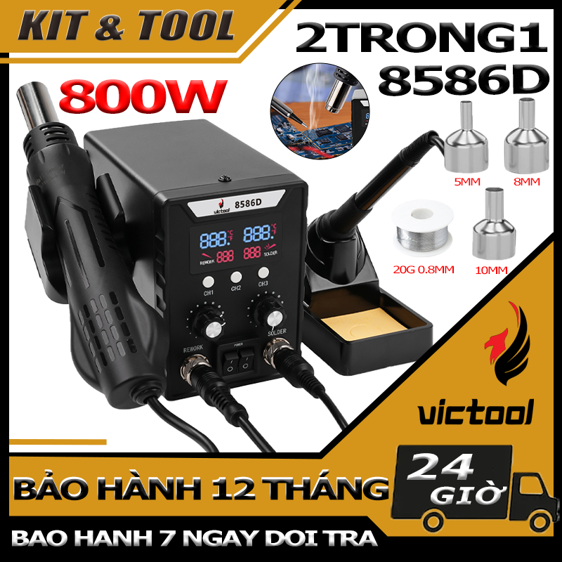 Máy khò hàn 8586D 800w máy khò nhiệt mỏ hàn thiếc - trạm hàn khò 2trong1 trạm hàn thiếc có led hiể