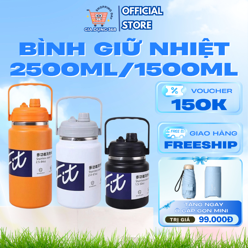 Bình Giữ Nhiệt 2500ml/1500ml Dung Tích Lớn, Dáng Lùn Miệng Rộng Tay Cầm Chắc chắn Giữ Nhiệt Lâu
