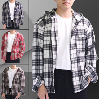  Áo  Khoác  Sơ Mi Caro Nam Nữ Dài Tay Có Nón Vải Dạ K999 Form Rộng Unisex PONIVALAZA Phong Cách Hàn Quốc 