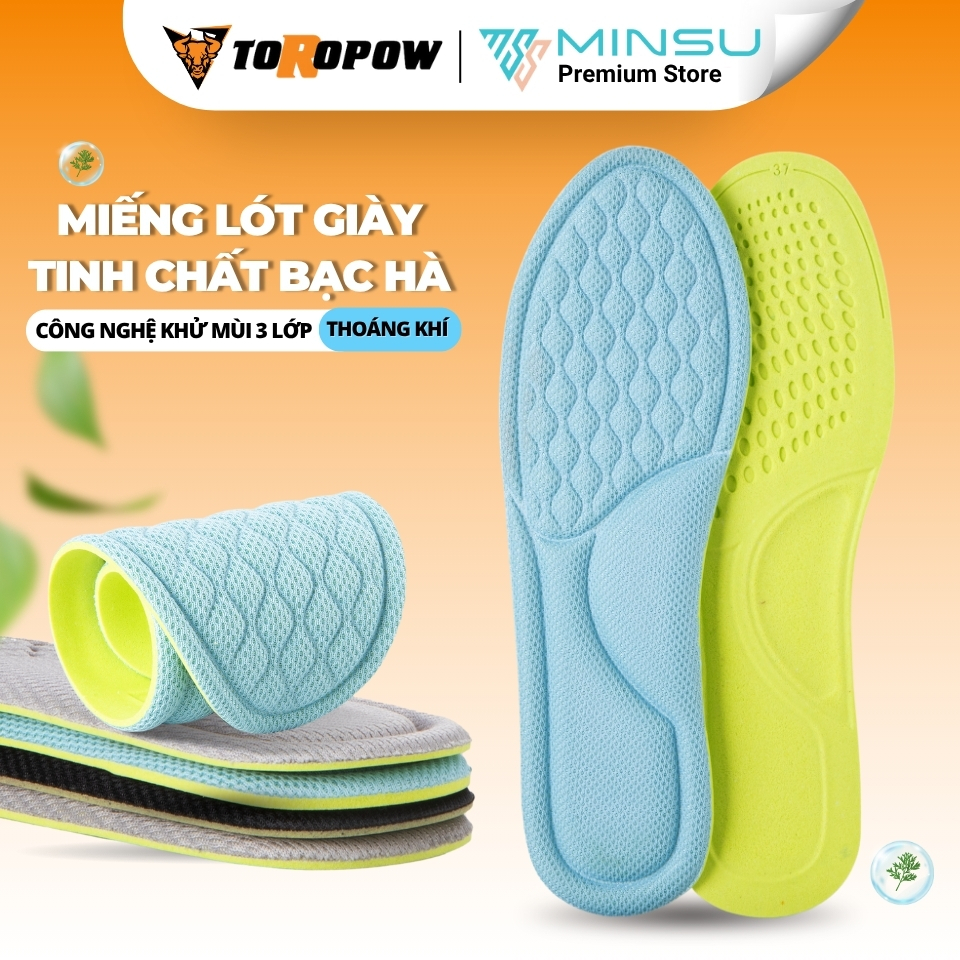 Miếng Lót Giày Khử Mùi bằng Tinh Chất Bạc Hà và Ngải Cứu MINSU M2358 Thoáng Khí, Kháng Khuẩn Cho Giày Thể Thao Nam Nữ