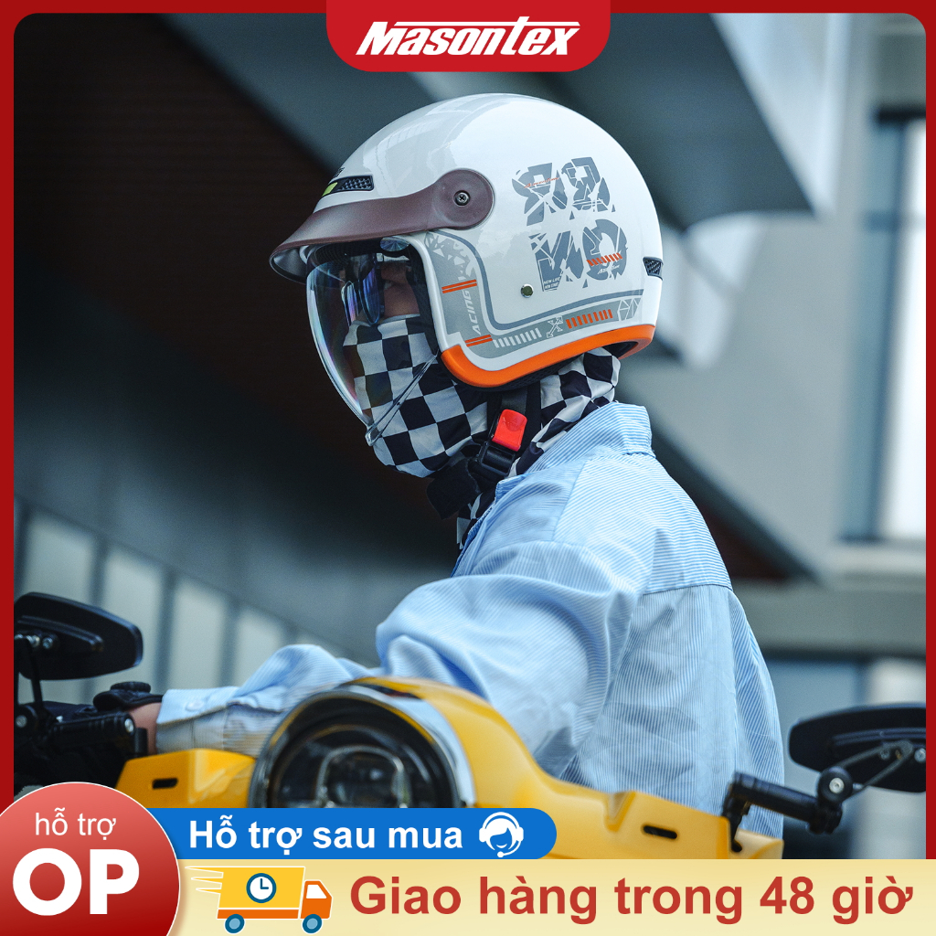 Mũ bảo hiểm 3/4 Masontex｜Kính ẩn gấp gọn｜Vỏ ABS bền chắc｜Lót êm thoáng khí