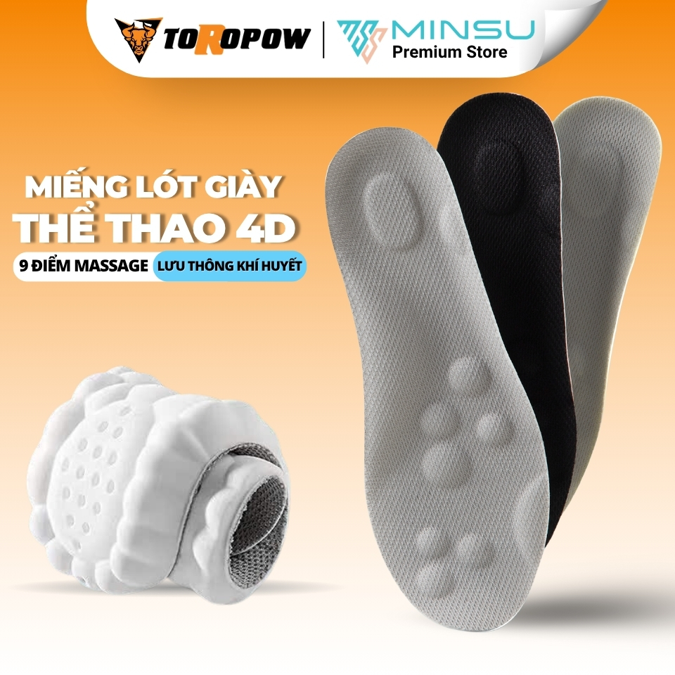 Lót Giày 4D Massage huyệt Bàn Chân MINSU M2352 Lưu Thông Khí Huyết, Đệm Êm Chân, Thấm Hút, Khử Mùi