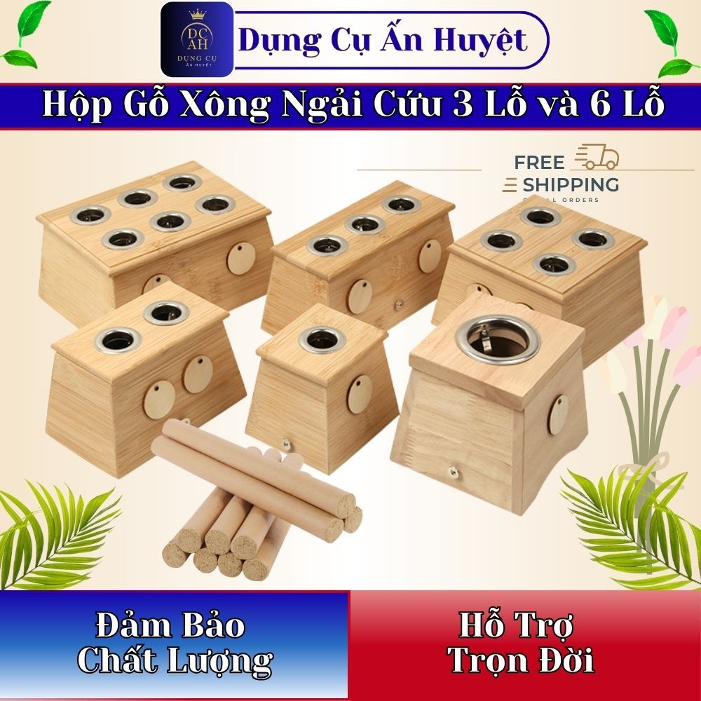 Hộp xông nhang ngải 3 lỗ - 6 lỗ hộp gỗ dùng điếu ngải cứu, nhang ngải cứu