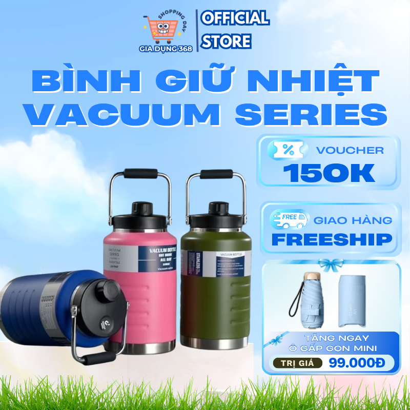 Bình Giữ Nhiệt 2000ml/1500ml Dung Tích Lớn, Dáng Lùn Miệng Rộng Tay Cầm Chắc chắn