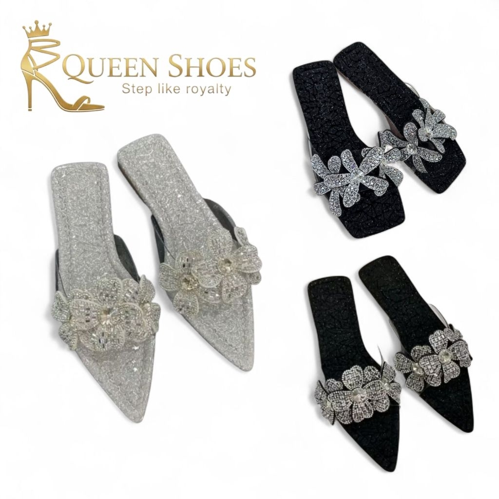 Queen shoes - Dép Lê Nữ, Quai Meca Mềm Ba Bông Hoa Mới Xịn,Đế ChốngTrơn Trượt.