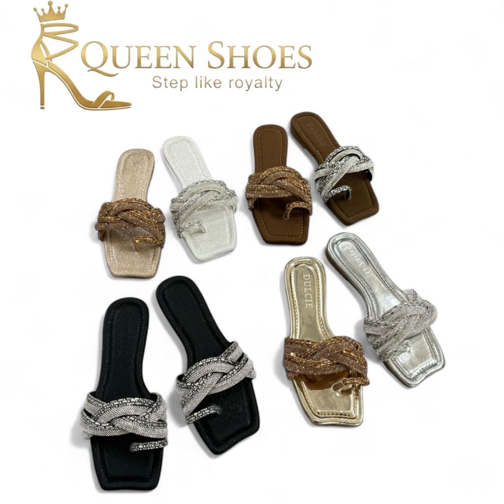 Queen shoes - Dép Lê Mũi Táo Xỏ Ngón, 6 Quai Đá Xoắn Êm Chân Dễ Thương.