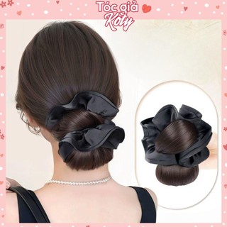  Tóc giả búi kẹp phối nơ đen cho nữ búi tóc giả dạng ngoạm có ren sang trọng T319 
