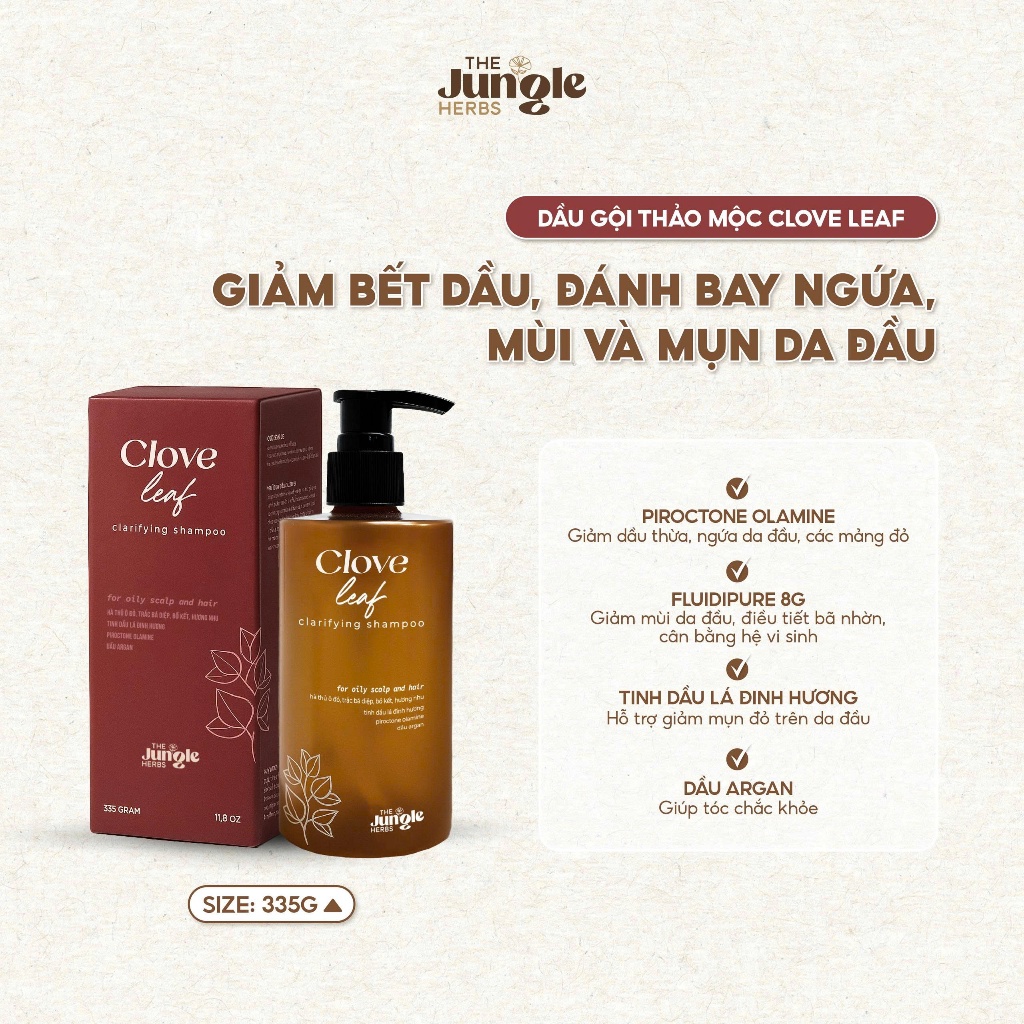 Dầu gội thảo mộc giảm ngứa, bết tóc, giúp phồng tóc Clove Leaf - The Jungle Herbs