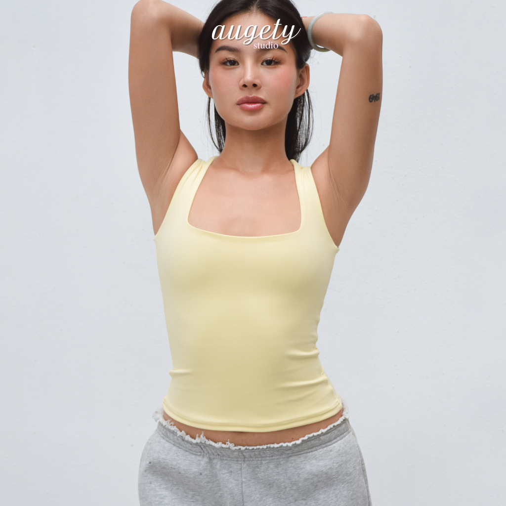 Áo Ba Lỗ Ôm Cổ Vuông Chiết Eo Vải Thun Cao Cấp Augety Studio HARPER Tanktop | BigBuy360 - bigbuy360.vn