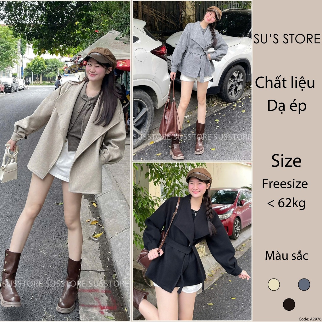 Áo Dạ Ép Cổ Vest Tay Bo Kèm Đai A2976 Su Chang Top Thời Trang Nữ Bigsize