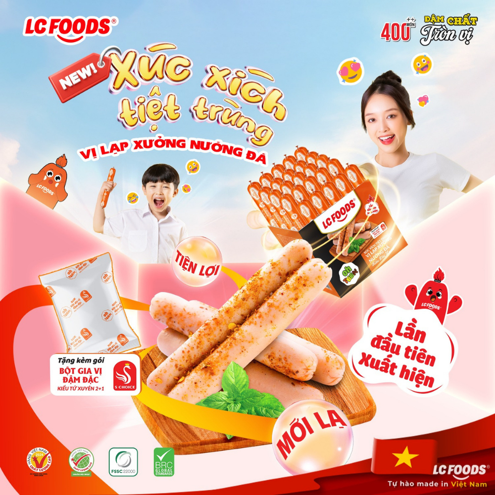 [Mới] Xúc Xích T.Trùng Vị Lạp Xưởng Nướng Đá LCFOOD 1 Hộp – Kèm Bột Ớt Vị Tứ Xuyên – Funnyfood