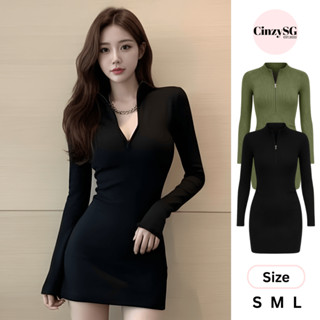 Đầm Body Nữ Chất Thun Gân Co Giãn Tôn Dáng Thiết Kế Khóa Kéo Trước Ngực Gợi Cảm DB01 CinZy SG