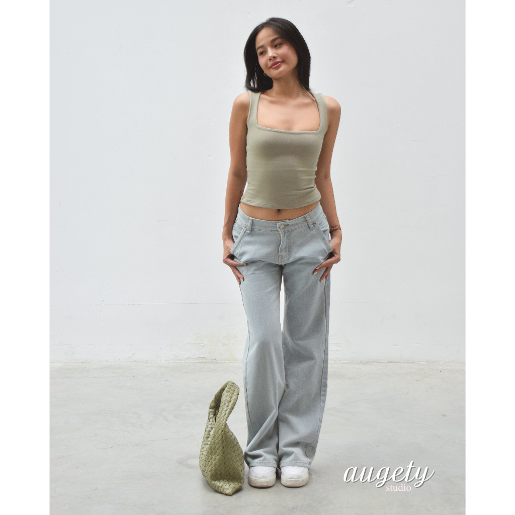 Áo Ba Lỗ Ôm Cổ Vuông Chiết Eo Vải Thun Cao Cấp Augety Studio HARPER Tanktop | BigBuy360 - bigbuy360.vn