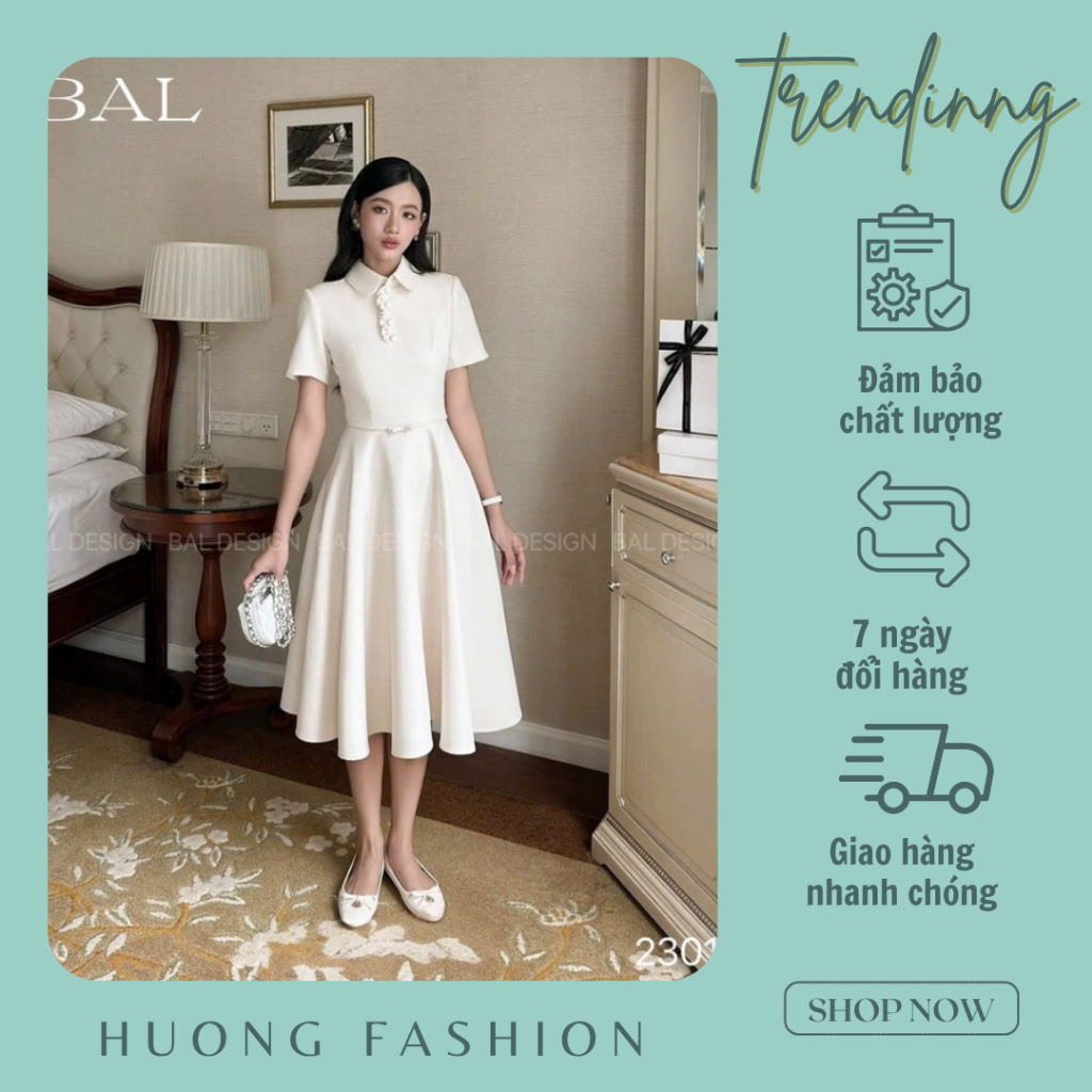 Váy cổ bèo cúc bọc Hương fashion