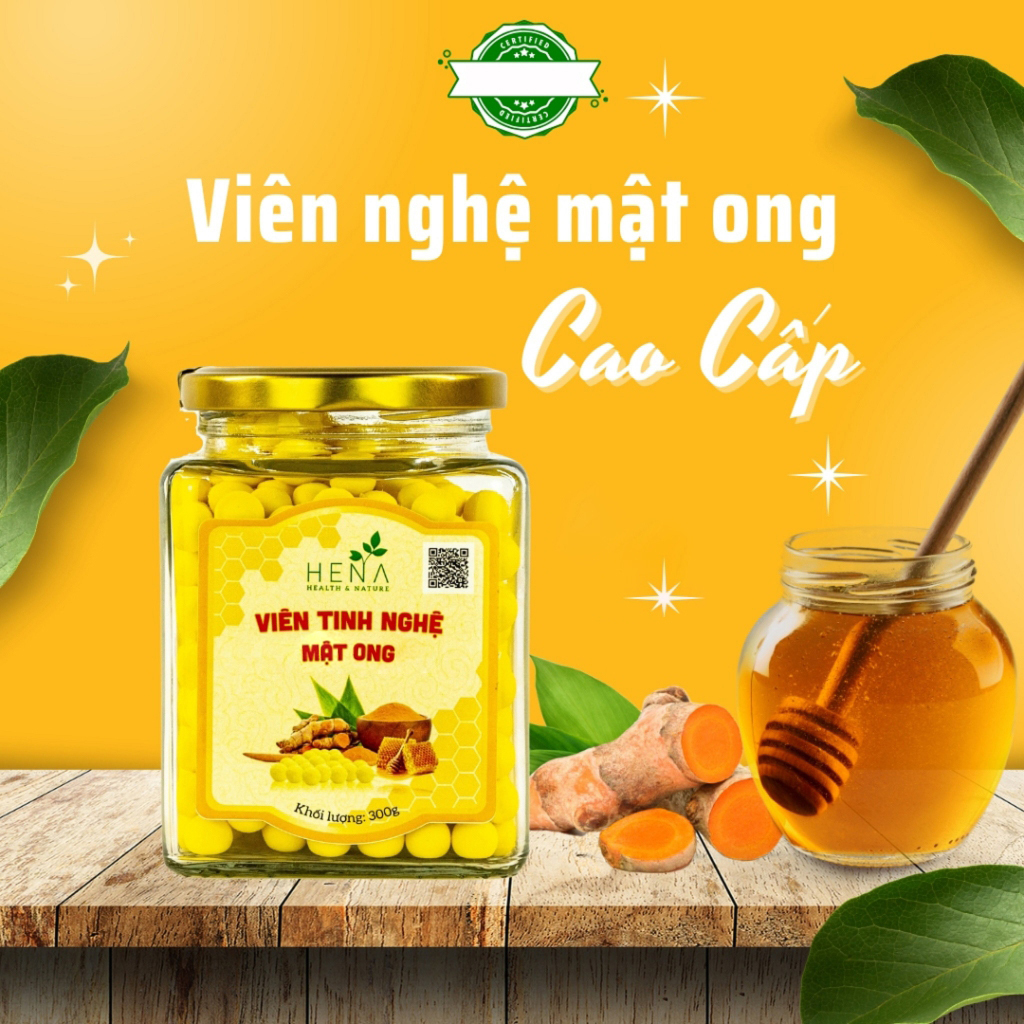 Viên Tinh Bột Nghệ Mật Ong Tinh Chế Cao Cấp HENA 300G 500G, Tinh Bột Nghệ Mật Ong.