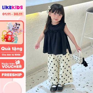  SET quần áo sát nách quần ống rộng cho bé gái hoạ tiết CHẤM BI E74 co giãn thoải mái -LikeKids 
