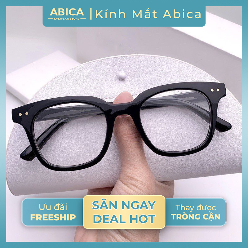 Kính mắt râm mát nữ nam gọng kính chữ V mắt vuông phong cách Hàn Quốc chống tia UV thay được tròng cận ABICA 050