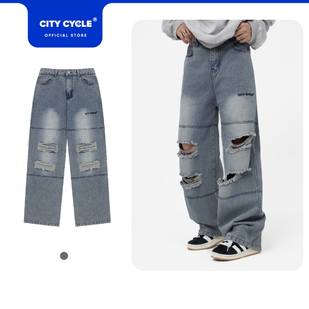 Quần jeans bò ống rộng suông nam nữ Local Brand Chính Hãng City Cycle quần jeans Cavity