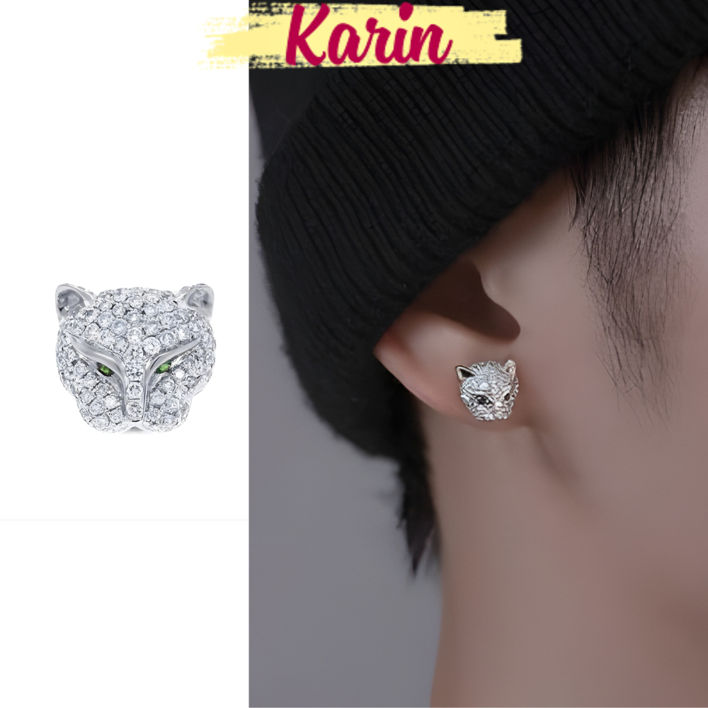 Khuyên Tai Nam Nữ Đính Đá Lấp Lánh Hình Báo Mini – Bông Tai Đinh Tán Kim Cương Nhân Tạo Phong Cách P