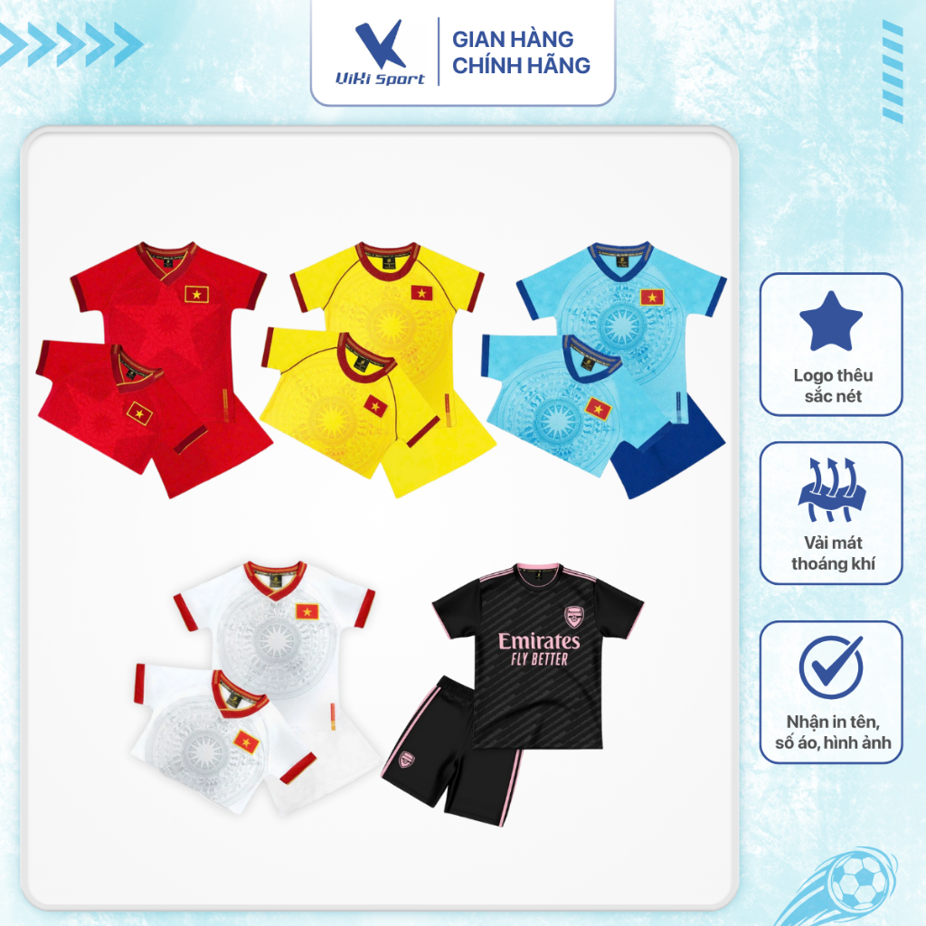 Đồ đá banh cho bé Từ 10kg đến 45kg, chất thun lạnh cao cấp, mịn mát SV04 | ViKi Sport