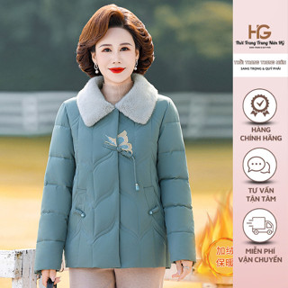 Áo Khoác Trung Niên Nữ Cổ Lông Mềm Áo Bông Dày Ấm Áp Mặc Mùa Đông Cho Mẹ   307  
