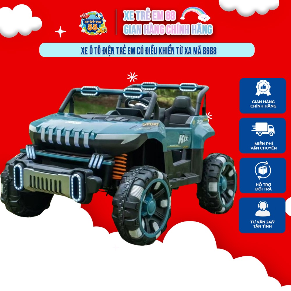 Xe Ô Tô Điện Trẻ Em 8688, 2 Chỗ Rộng, 4 Động Cơ, Nhựa Nguyên Sinh, Tích Hợp Đầy Đủ Chức Năng