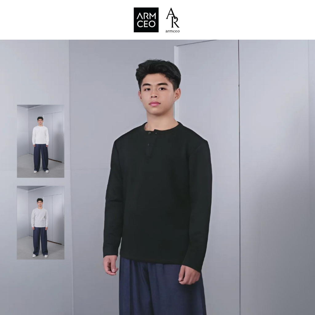 Áo thun chống nhăn clean fit dài tay cổ trụ, tròn ARMCEO chất liệu siêu mịn