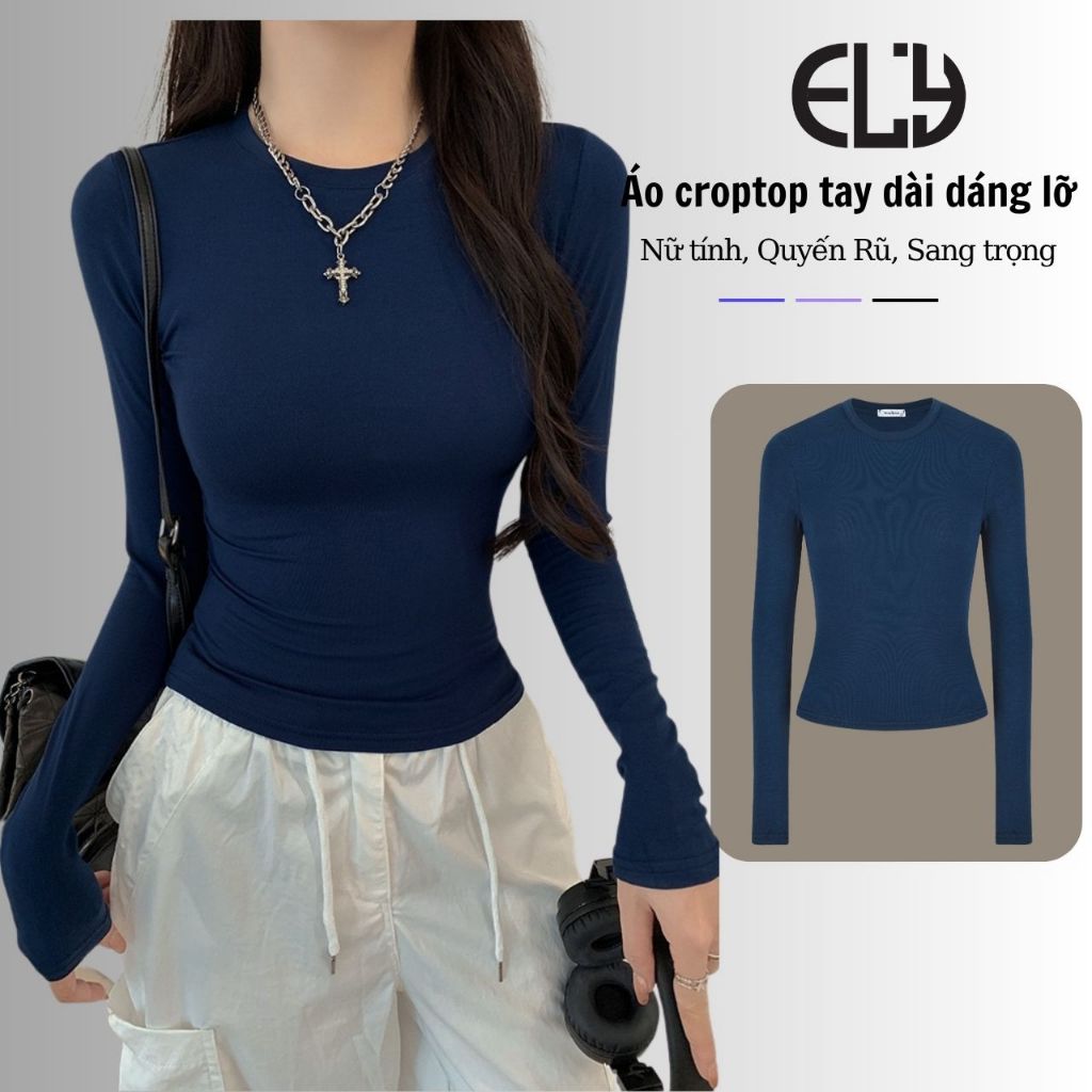 Áo Croptop Tay Dài  ELY Ôm Body Nữ  Áo Thun Dáng Lỡ Hàn Quốc Basic Co Giãn Tốt ELY292 | BigBuy360 - bigbuy360.vn