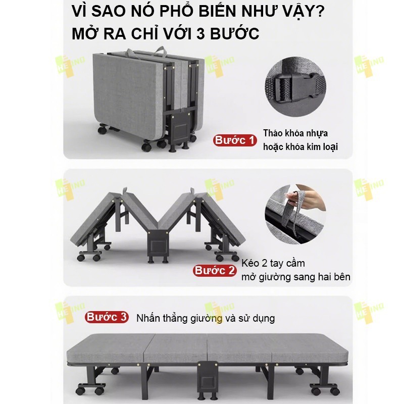 𝑯𝑬𝑰𝑵𝑶 Giường Gấp Văn Phòng 4 Khúc Cao Cấp Hợp Kim Gấp Gọn Siêu Tiện Chịu Tải 300kg Bảo Hành 24Tháng | BigBuy360 - bigbuy360.vn