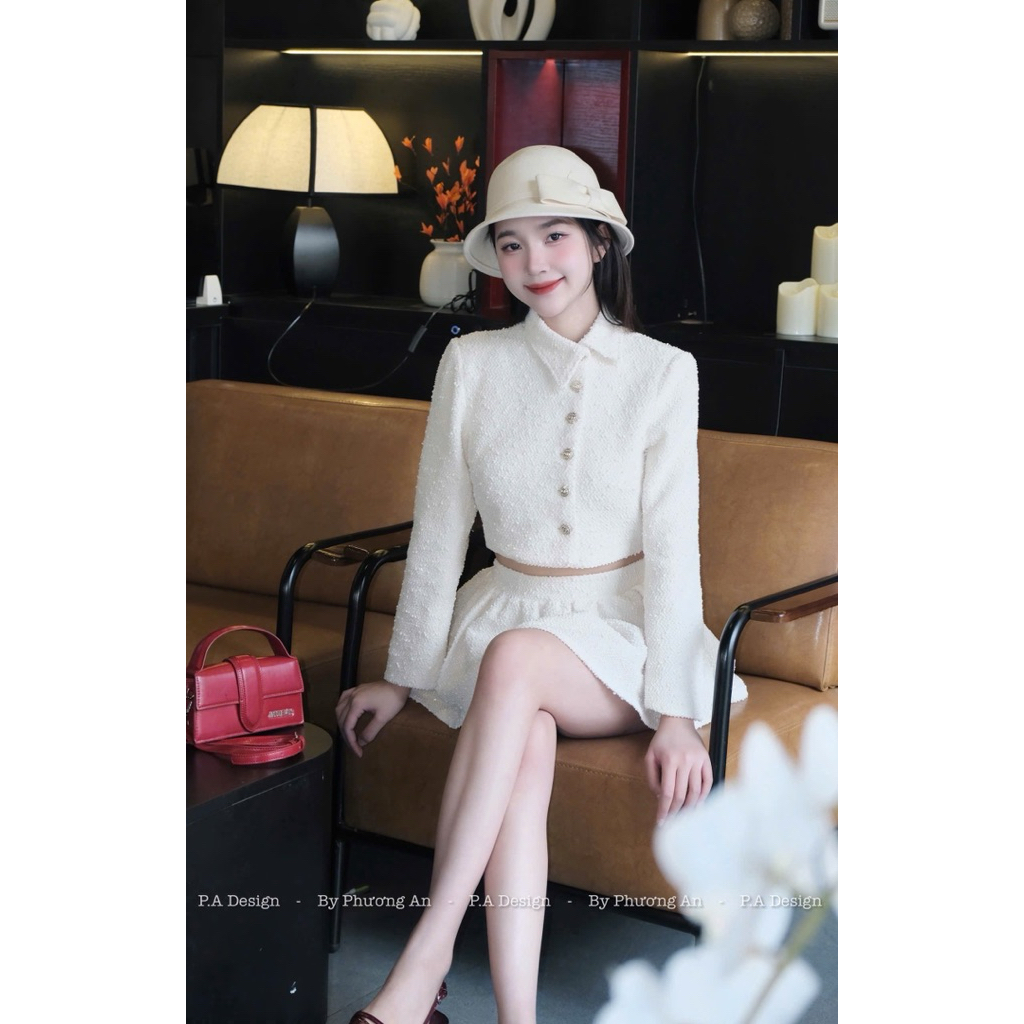 [S2.4207] Set Dạ Nhũ Kim Tuyến Hàng 2 Lớp Dày Dặn Áo Khoác Cổ Đức Mix Chân Váy Xoè 2 Màu (cvay có lót, áo có độn vai) | BigBuy360 - bigbuy360.vn