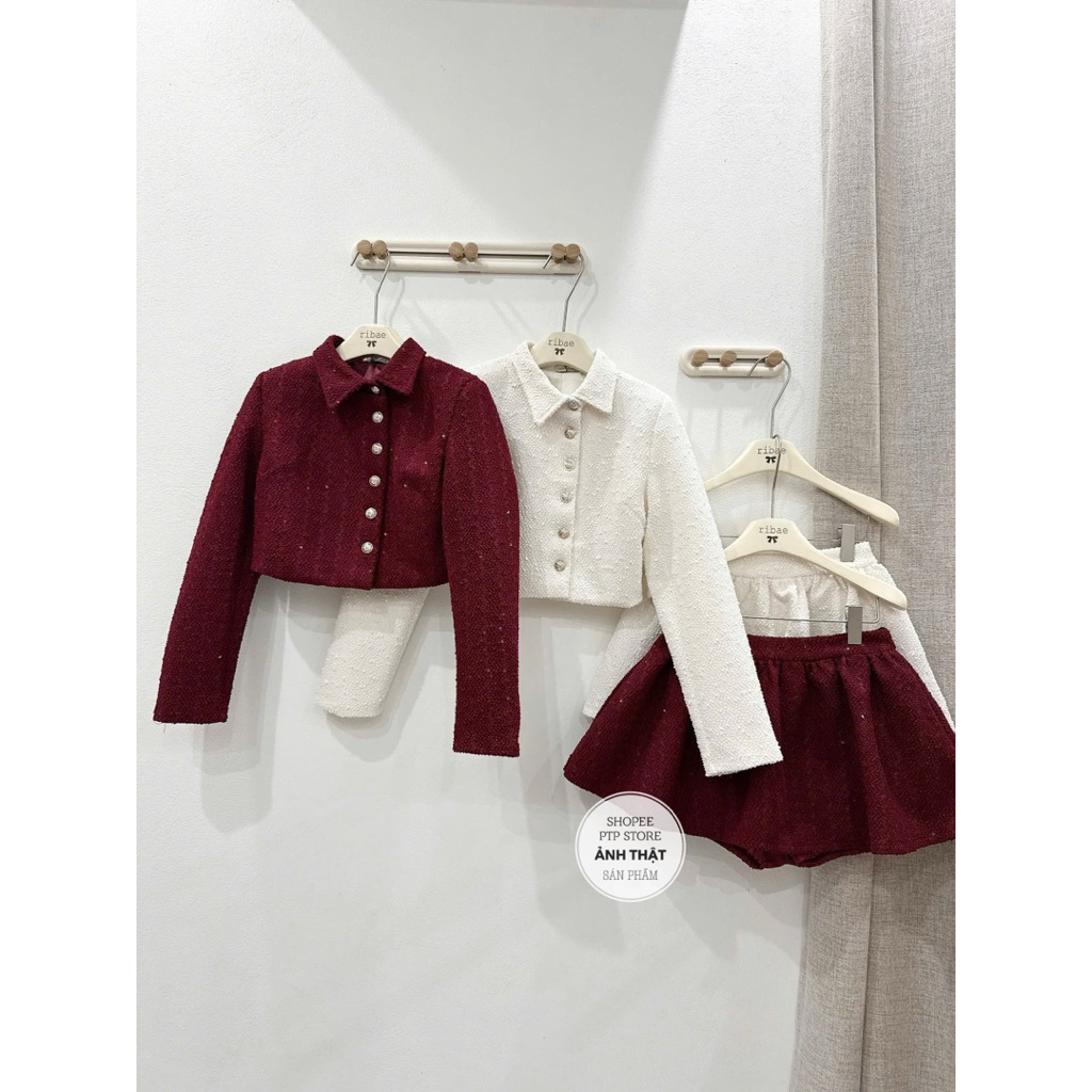 [S2.4207] Set Dạ Nhũ Kim Tuyến Hàng 2 Lớp Dày Dặn Áo Khoác Cổ Đức Mix Chân Váy Xoè 2 Màu (cvay có lót, áo có độn vai) | BigBuy360 - bigbuy360.vn