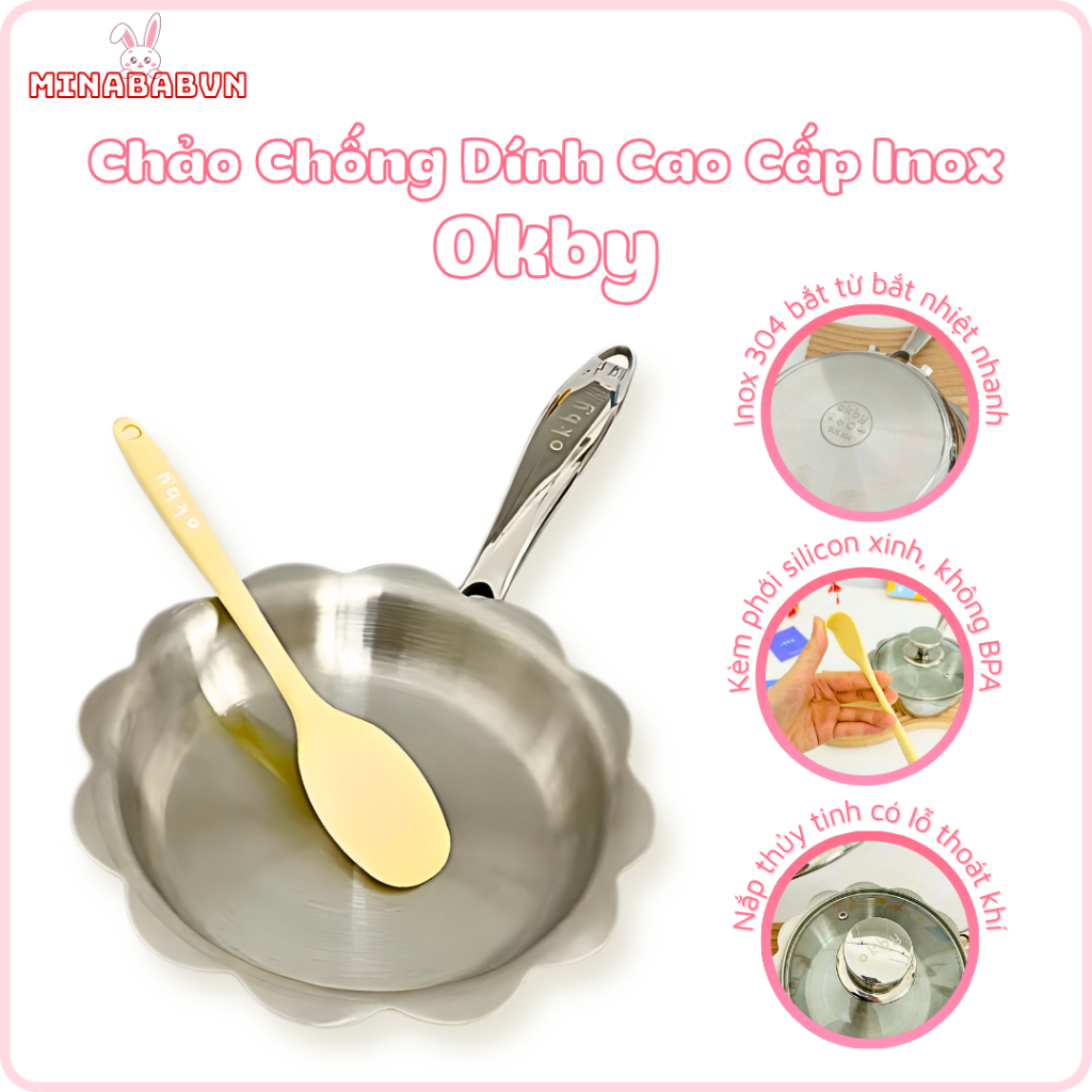 Chảo Chống Dính  Okby Cao Cấp Inox Ăn Dặm Cho Bé Hình Hoa, Chảo Inox Dùng Các Loại Bếp Đa Năng