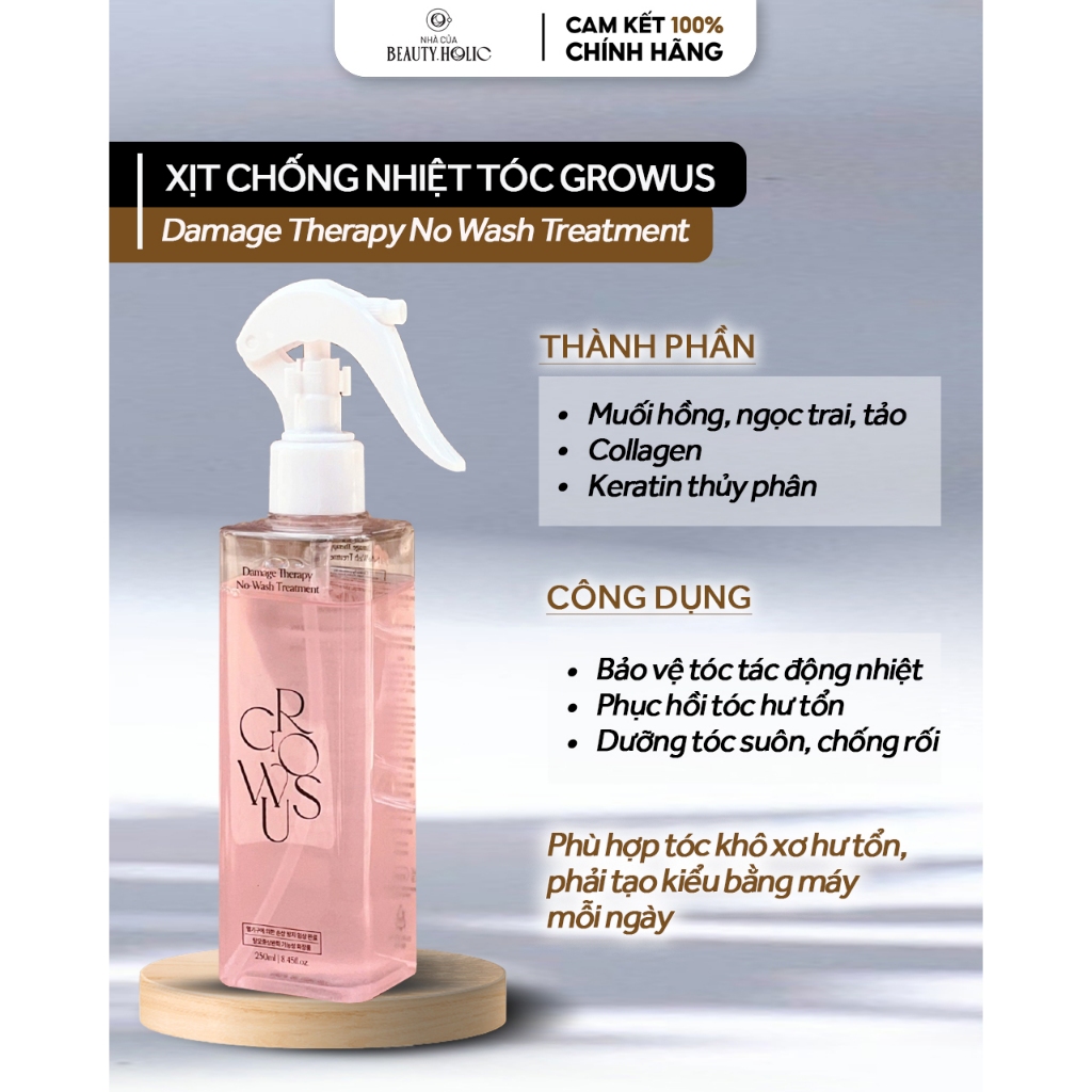 Xịt dưỡng chống nhiệt bảo vệ tóc GROWUS DAMAGE THERAPY NO WASH TREATMENT