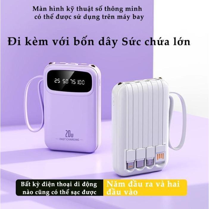 【COD】Pin dự phòng di động 20000mAh, đi kèm với 4 cáp sạc tháo rời, Android/Type-C/iPhone Dung lượng lớn