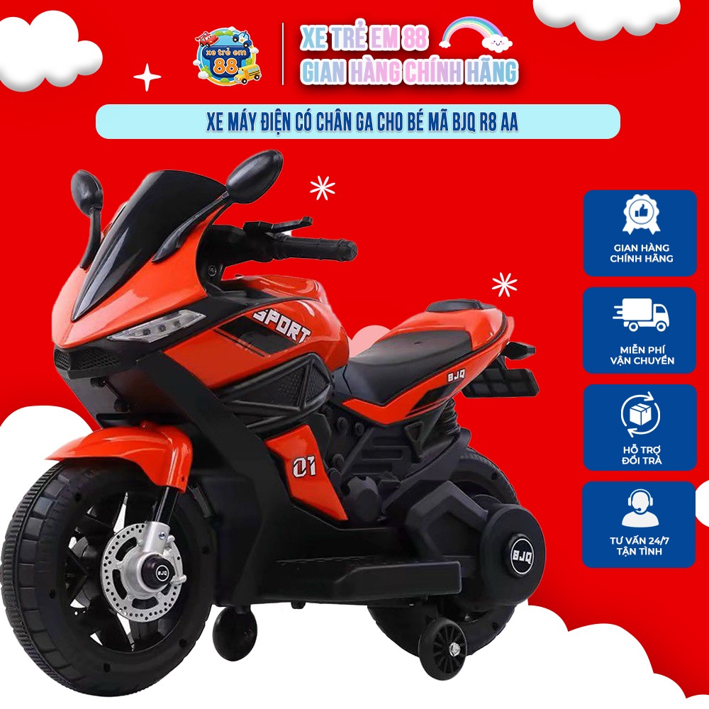 Xe Máy Điện Có Chân Ga BJQ R8 Cao Cấp, Dành Cho Bé Từ 1-5 Tuổi, Kích Thước 80x50x38cm