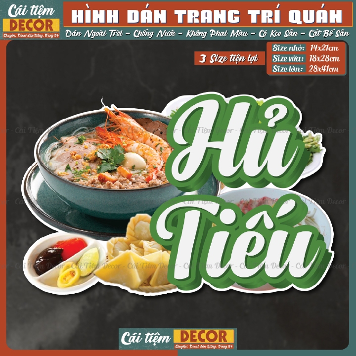 Decal HỦ TIẾU - Hình dán chống nước trang trí quán cà phê, trà sữa, decor quán, dán tường, tủ, kệ. D