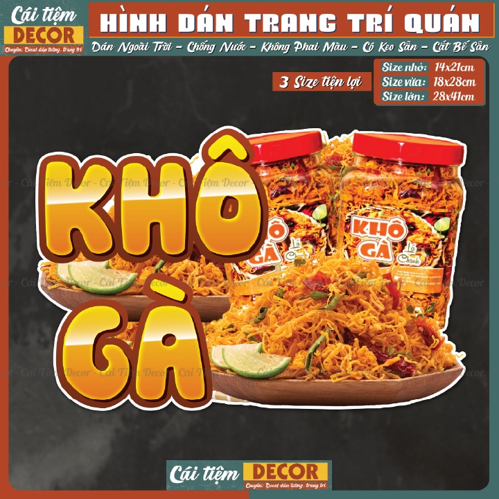 Decal KHÔ GÀ - Hình dán chống nước trang trí quán cà phê, trà sữa, decor quán, dán tường, tủ, kệ. DC