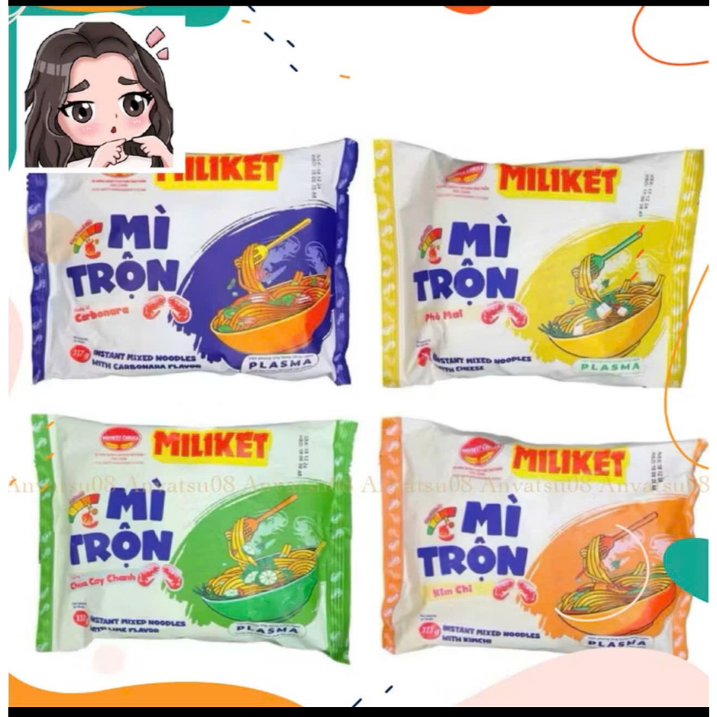 COMBO 10 GÓI Mì Trộn Miliket Carbonara | Mì Trộn Phô Mai | Vị Chua Cay Chanh | (Gói 117g)