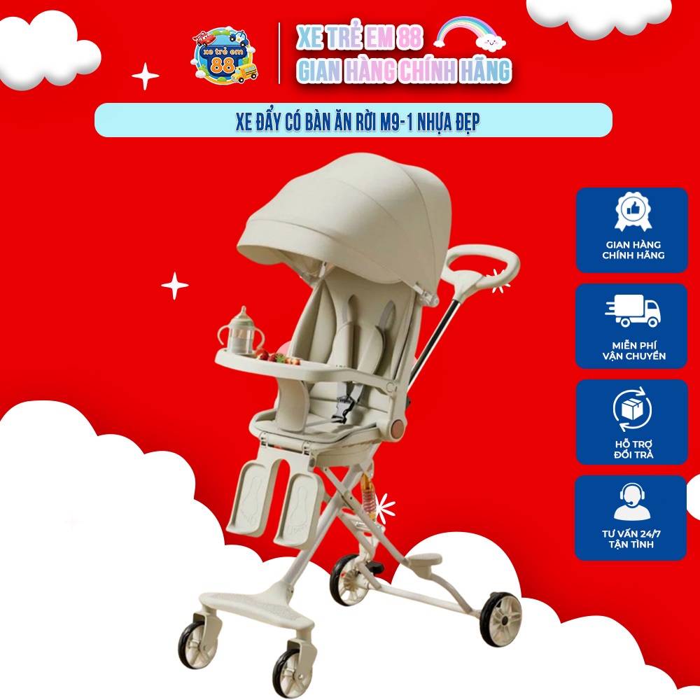 Xe đẩy cho bé M9, xoay chiều, 3 tư thế ngả sâu có giảm sóc bàn ăn dặm M9-1 - Có thể gấp gọn