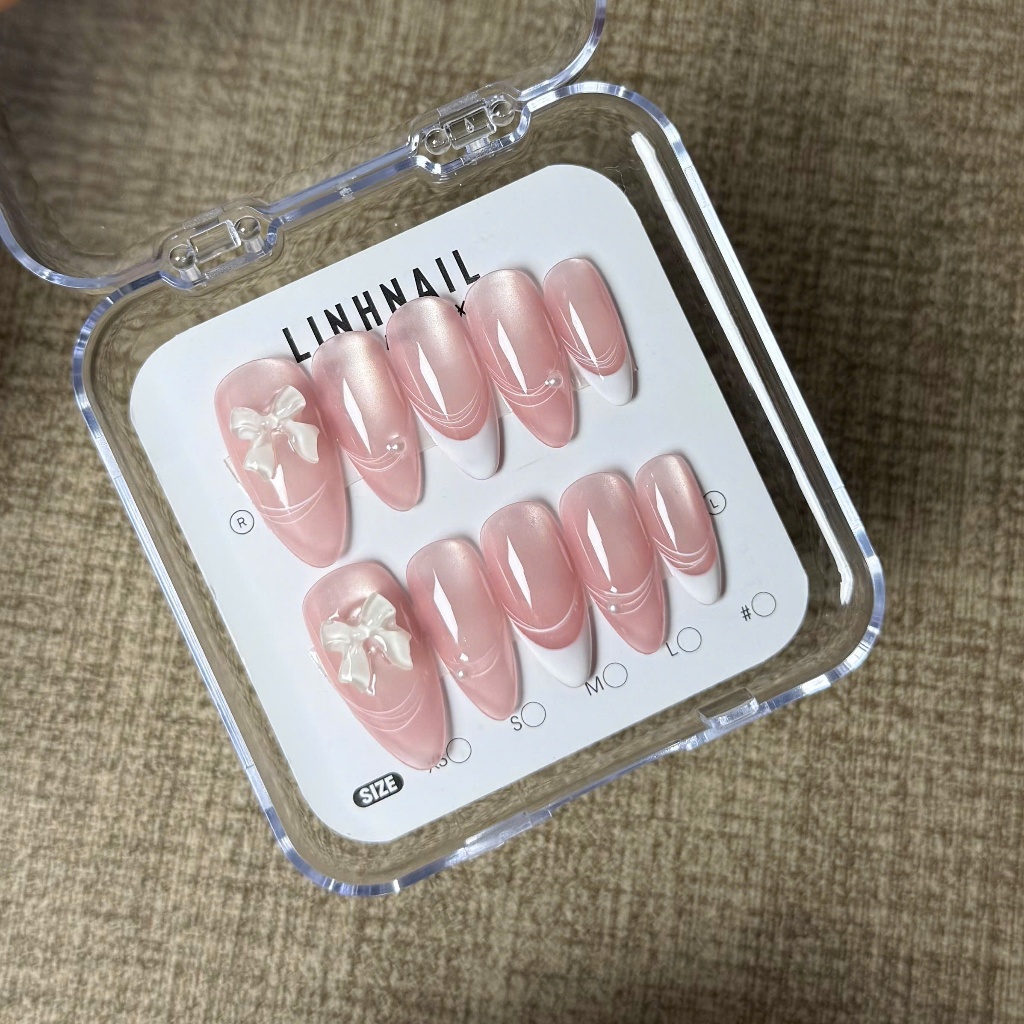 L106 nailbox  thiết kế mắt mèo hồng hiệu ứng giọt nước mix gekl nhện đính nơ