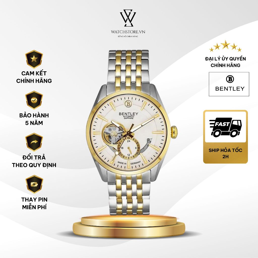 Đồng Hồ Bentley 41mm Nam BL1831-25MTWI Máy Cơ / Automatic Kính Sapphire Dây Kim Loại Chính Hãng- Wat