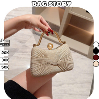  Túi xách nữ BAG STORY quai xách đính đá có dây đeo chéo xếp ly bling bling cao cấp đi tiệc đi chơi TX-158 