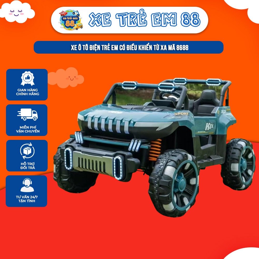 Xe Ô Tô Điện Trẻ Em 8688, 2 Chỗ Rộng, 4 Động Cơ, Có Điều Khiển Từ Xa, Kết Nối BlueTooth, Động Cơ