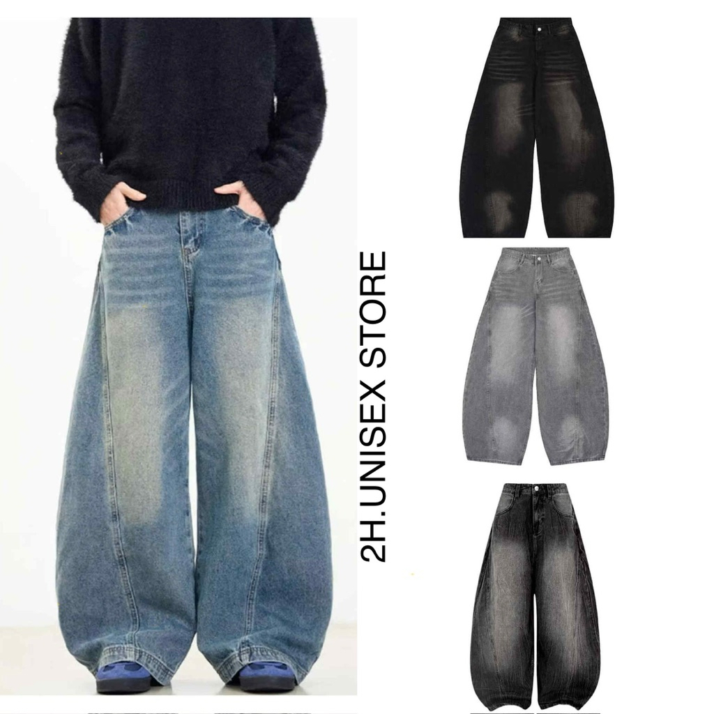 Quần Dài Jean Ống Bí Thời Trang Nam Nữ Phong Cách Street Wear Phối Đường Viền Thân Cong 2H.Unisex st