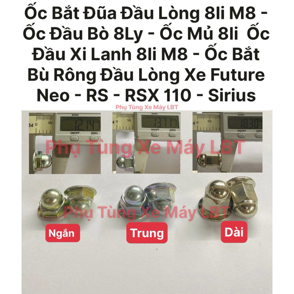 (10 Con ) Ốc Bắt Đũa Đầu Lòng 8li - Ốc Đầu Bò 8Ly - Ốc Mủ 8li  Ốc Đầu Xi Lanh 8li Xe Future Neo - RS