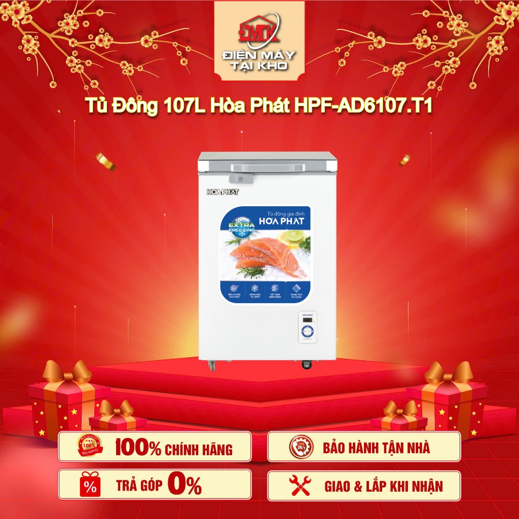 Tủ Đông Hòa Phát 107 Lít HPF AD6107.T1 – 1 Ngăn 1 Cánh Kính Cường Lực – Đông Sâu −30°C – Gas R600a